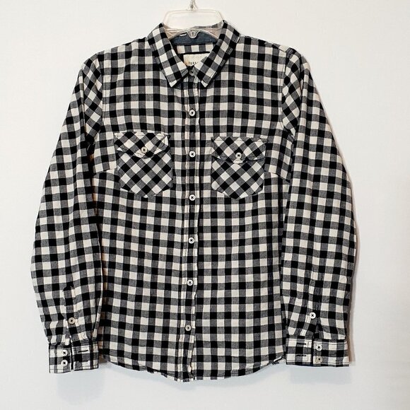 Women's "Forever 21" Navy & White Check Long Sleeve Button Shirt; Size M - Picture 1 of 4